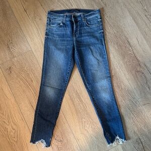 J Brand Dark Blue Skinny Jeans with Distressed Hem